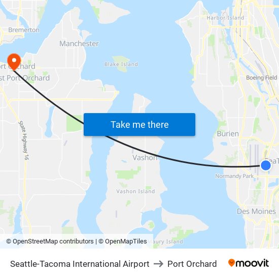 Seattle-Tacoma International Airport to Port Orchard map