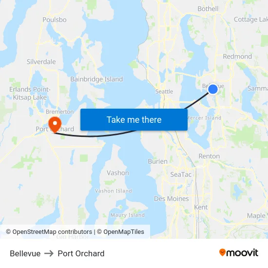Bellevue to Port Orchard map