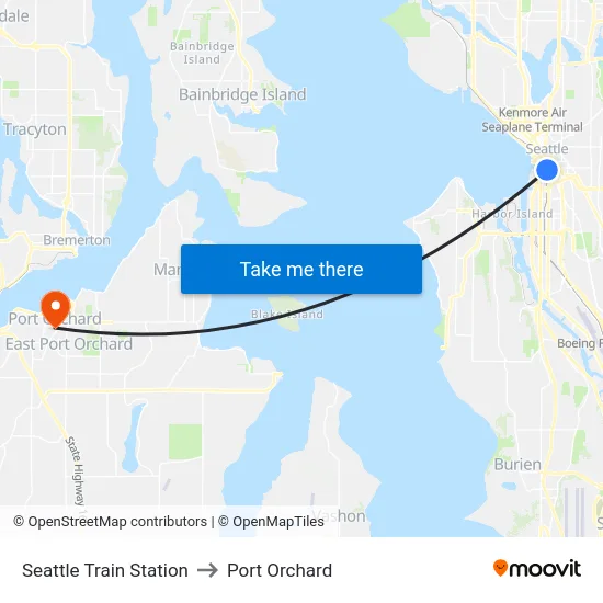 Seattle Train Station to Port Orchard map