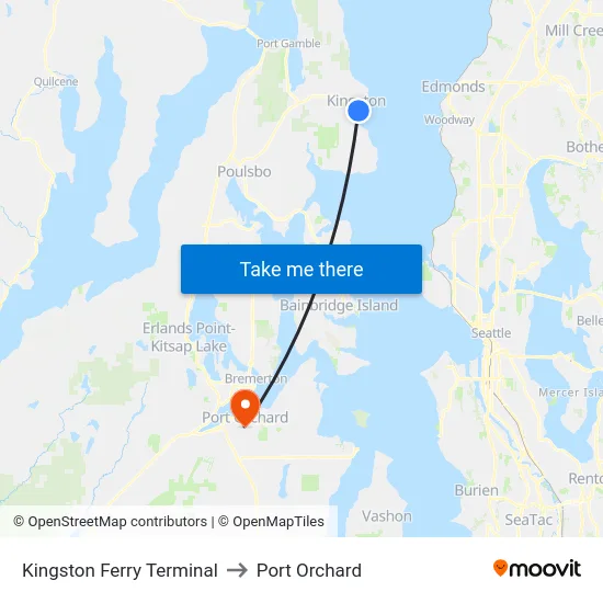 Kingston Ferry Terminal to Port Orchard map