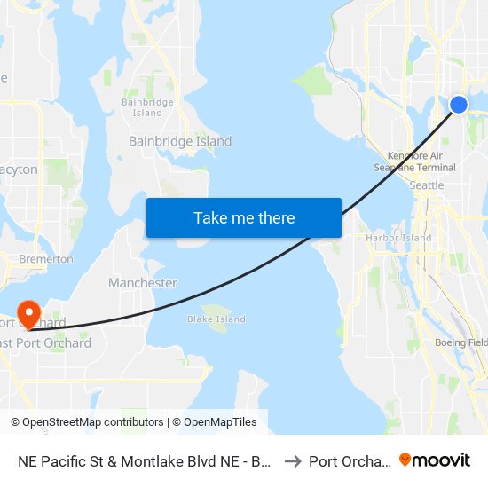 NE Pacific St & Montlake Blvd NE - Bay 1 to Port Orchard map