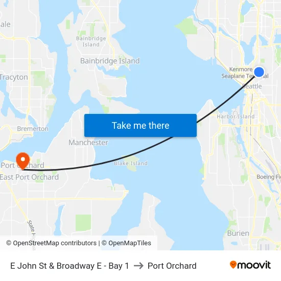 E John St & Broadway E - Bay 1 to Port Orchard map