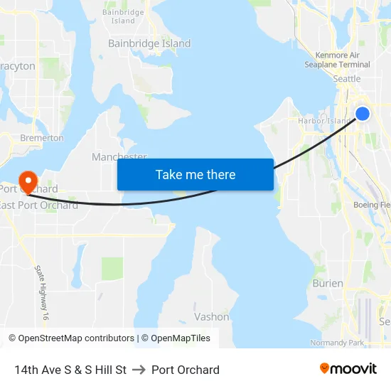 14th Ave S & S Hill St to Port Orchard map