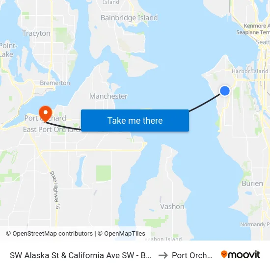 SW Alaska St & California Ave SW - Bay 1 to Port Orchard map