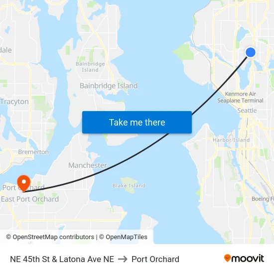 NE 45th St & Latona Ave NE to Port Orchard map