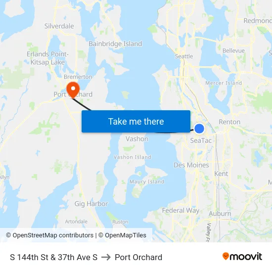 S 144th St & 37th Ave S to Port Orchard map