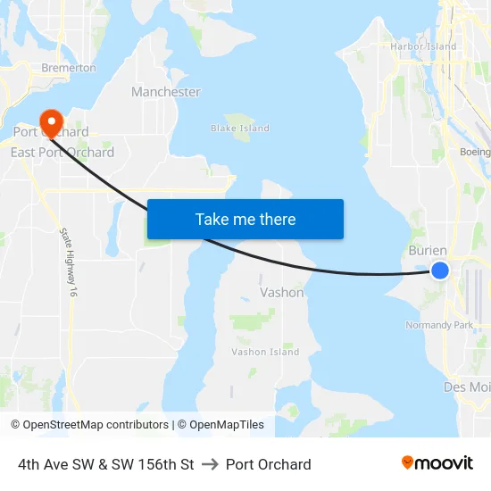 4th Ave SW & SW 156th St to Port Orchard map