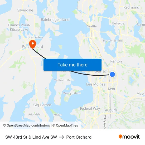SW 43rd St & Lind Ave SW to Port Orchard map