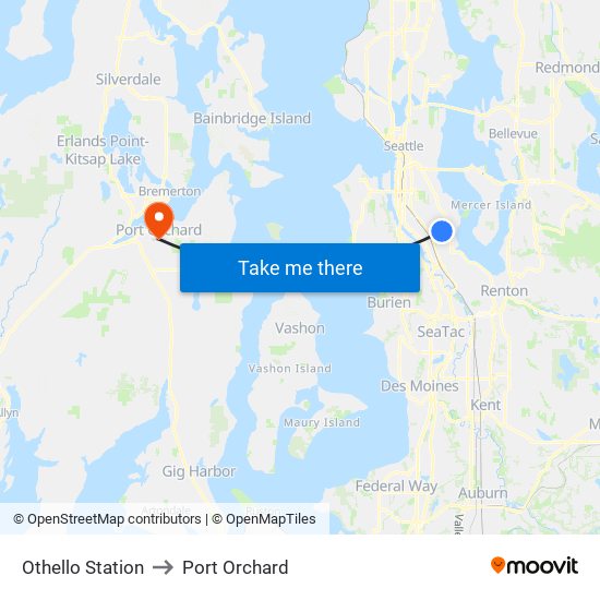 Othello Station to Port Orchard map