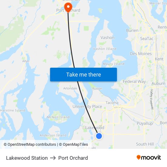 Lakewood Station to Port Orchard map