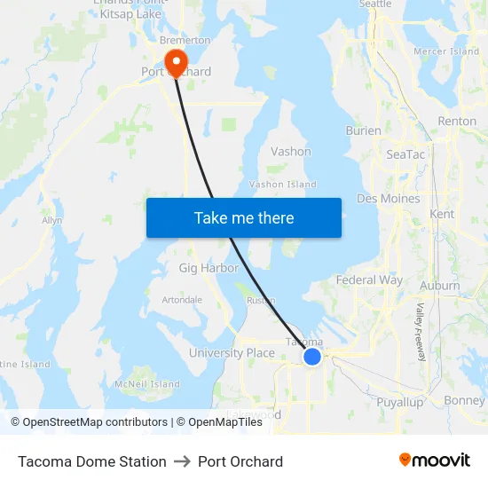 Tacoma Dome Station to Port Orchard map