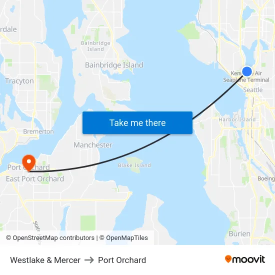 Westlake & Mercer to Port Orchard map