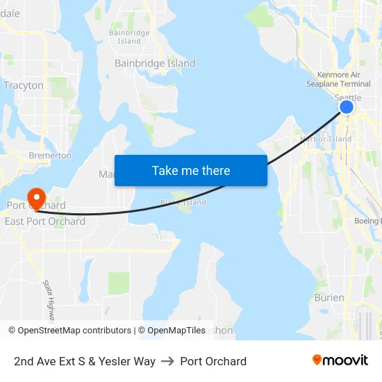 2nd Ave Ext S & Yesler Way to Port Orchard map