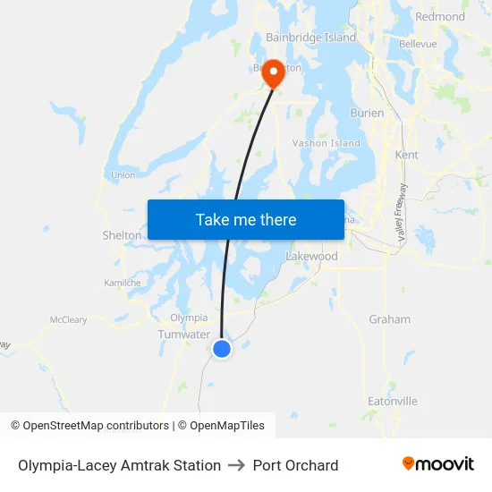Olympia-Lacey Amtrak Station to Port Orchard map
