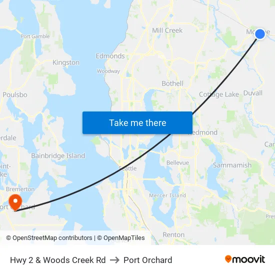 Hwy 2 & Woods Creek Rd to Port Orchard map