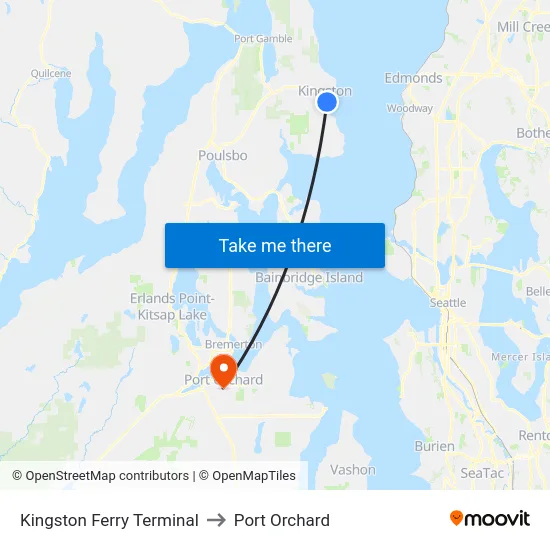 Kingston Ferry Terminal to Port Orchard map