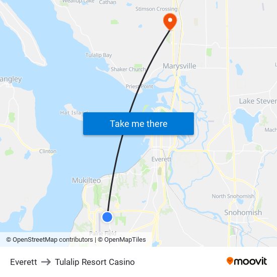 Everett to Tulalip Resort Casino map