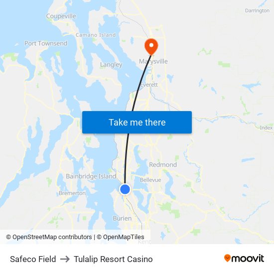 Safeco Field to Tulalip Resort Casino map