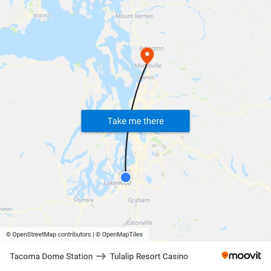 Tacoma Dome Station to Tulalip Resort Casino map