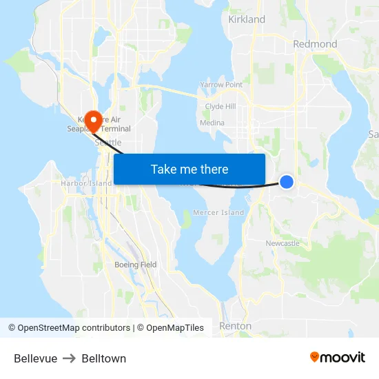 Bellevue to Belltown map
