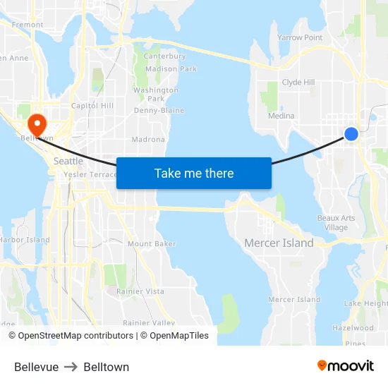 Bellevue to Belltown map