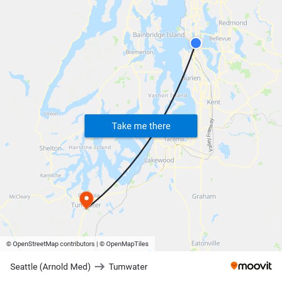 Seattle (Arnold Med) to Tumwater map