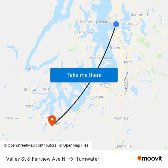 Valley St & Fairview Ave N to Tumwater map