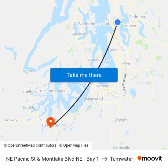 NE Pacific St & Montlake Blvd NE - Bay 1 to Tumwater map