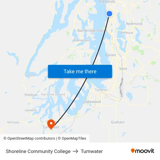 Shoreline Community College to Tumwater map