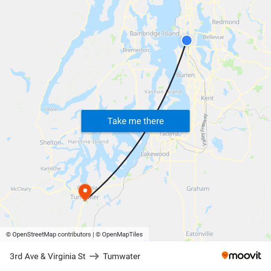 3rd Ave & Virginia St to Tumwater map