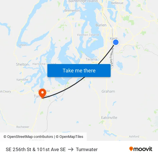 SE 256th St & 101st Ave SE to Tumwater map