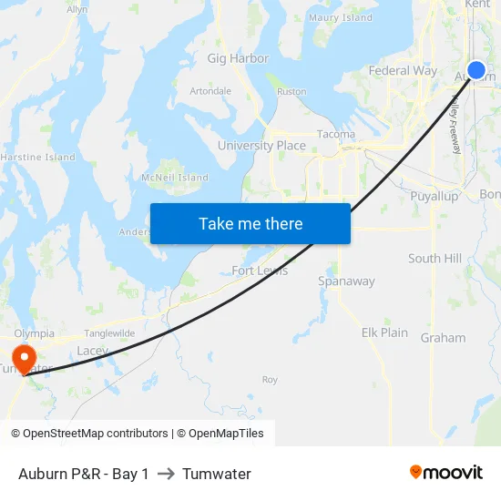 Auburn P&R - Bay 1 to Tumwater map