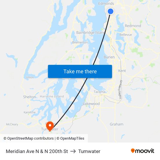 Meridian Ave N & N 200th St to Tumwater map