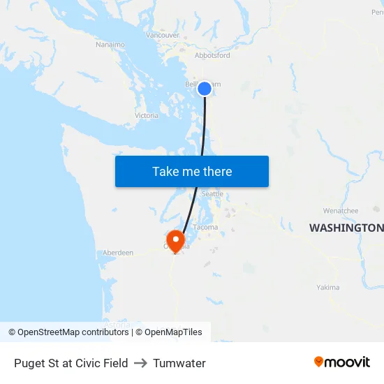 Puget St at Civic Field to Tumwater map