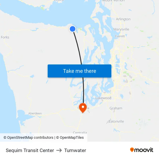 Sequim Transit Center to Tumwater map