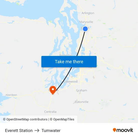 Everett Station to Tumwater map