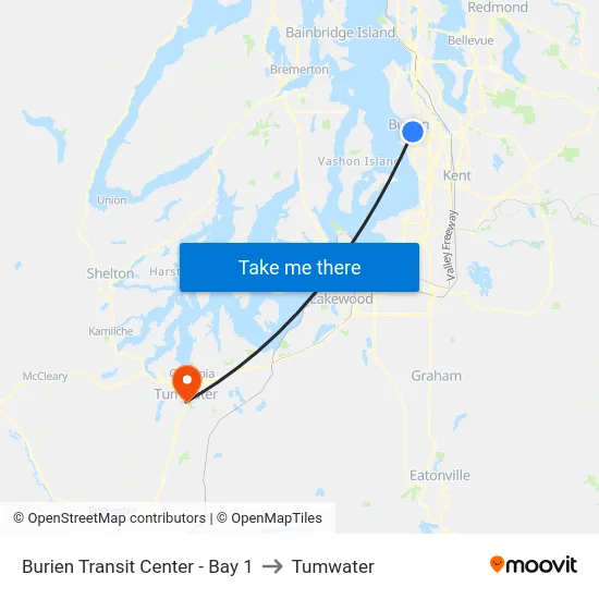 Burien Transit Center - Bay 1 to Tumwater map