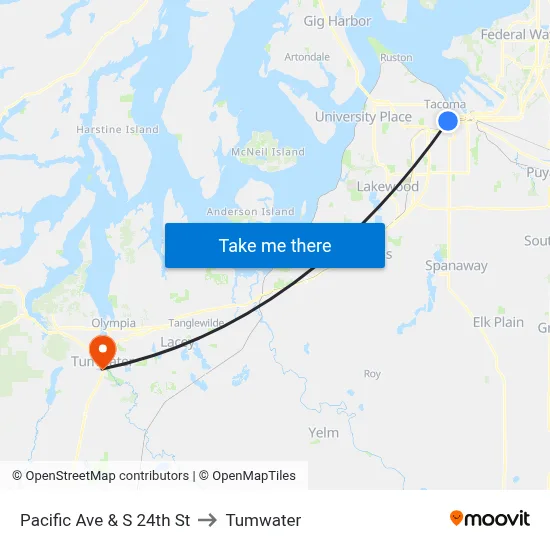 Pacific Ave & S 24th St to Tumwater map