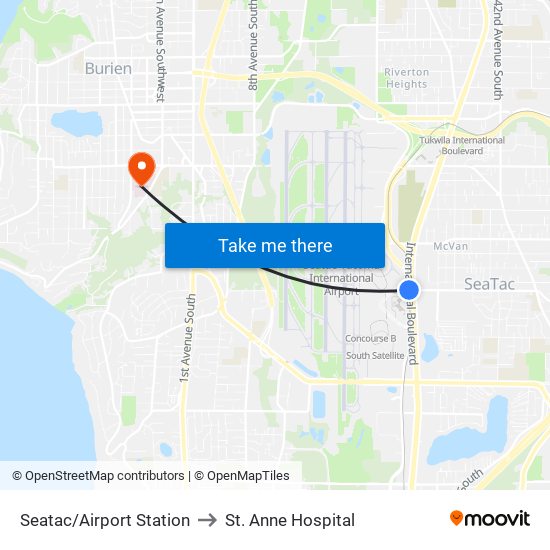 Seatac/Airport Station to St. Anne Hospital map