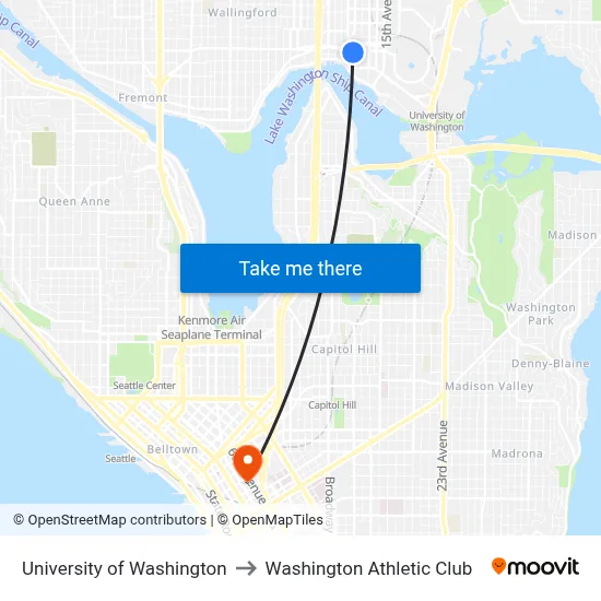 University of Washington to Washington Athletic Club map