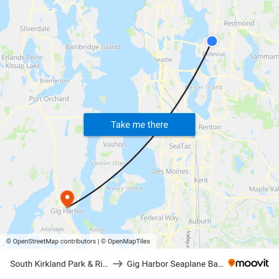 South Kirkland Park & Ride to Gig Harbor Seaplane Base map