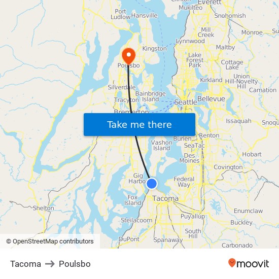 Tacoma to Poulsbo map