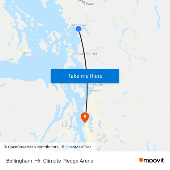Bellingham to Climate Pledge Arena map