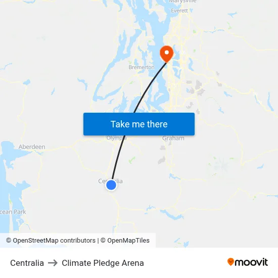 Centralia to Climate Pledge Arena map