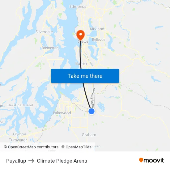 Puyallup to Climate Pledge Arena map