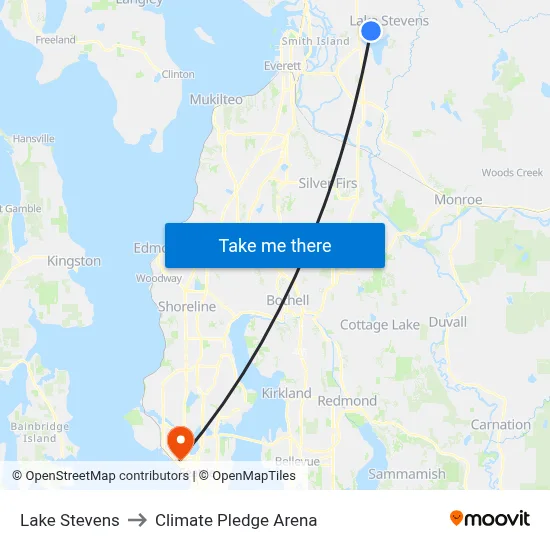 Lake Stevens to Climate Pledge Arena map