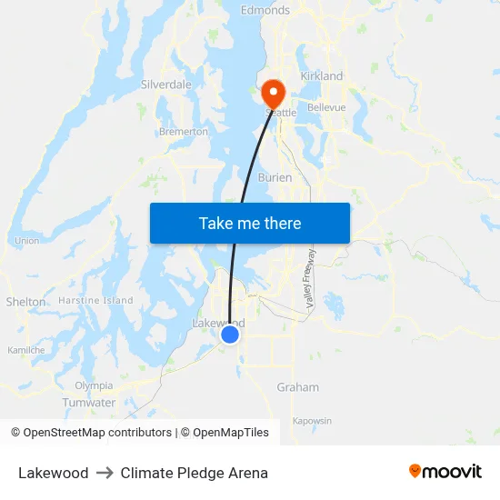Lakewood to Climate Pledge Arena map