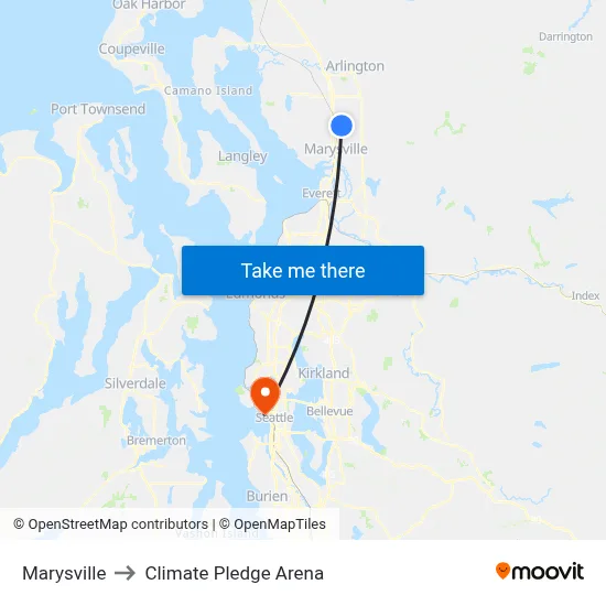 Marysville to Climate Pledge Arena map