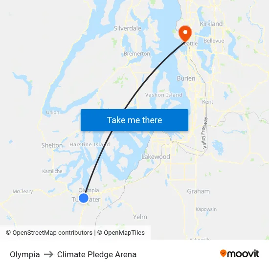 Olympia to Climate Pledge Arena map
