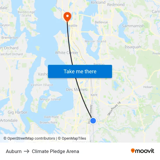 Auburn to Climate Pledge Arena map